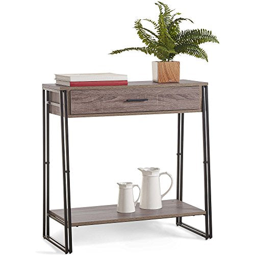 VonHaus, VonHaus Console Table with 1 Drawer & Storage Shelf – Dark Wood Walnut Side Table - Living Room, Lounge, Hallway & Entrance Cabinet