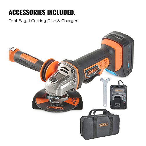 VonHaus, VonHaus Cordless Angle Grinder with 3.0Ah Li-ion 20V MAX Battery, Charger, 1 x 115mm / 4 ½" Cutting Disc & Power Tool Bag - Includes