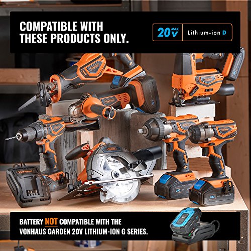 VonHaus, VonHaus Cordless Jigsaw Saw Tool with 2.0Ah Li-ion 20V MAX Battery, Charger, 4 x T-Shank Blades - Includes 3 Stage Pendulum Action