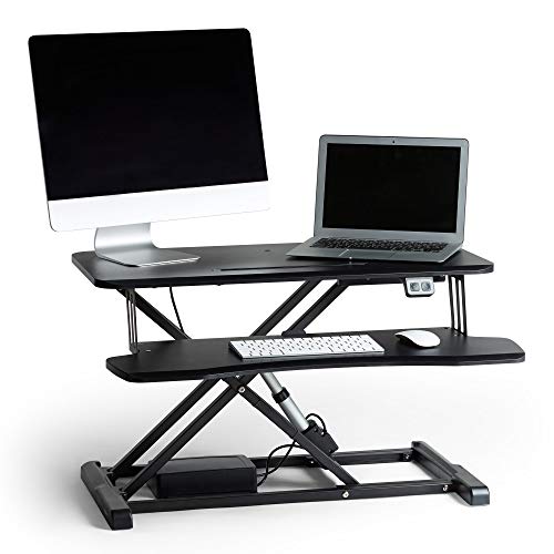 VonHaus, VonHaus Electric Standing Desk Converter- Height Adjustable Sit Stand Desk, Black Keyboard & Monitor Riser, Home Office Dual Monitor Stand