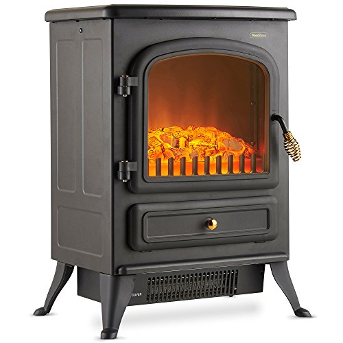 VonHaus, VonHaus Electric Stove Heater with Log Burner Flame Effect – 1850W, Black – Freestanding Fireplace with Wood Burning LED Light