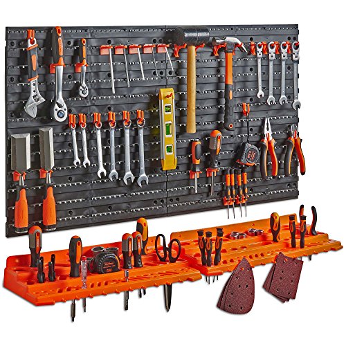 VonHaus, VonHaus Garage Wall Tool Rack Pegboard + Shelf Tool Organiser/Holder – Wall-Mounted/Fixed, Includes 50 Assorted Hooks