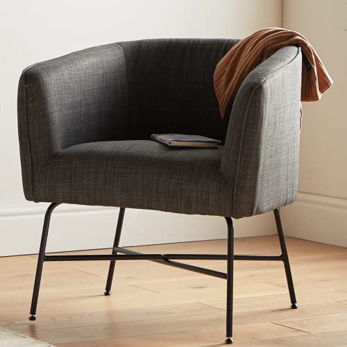 VonHaus, VonHaus Grey Accent Chair - Linen Tub Chair with Modern Black Metal Legs, Minimalist Armchair for Living Room, Lounge Chair for Bedroom