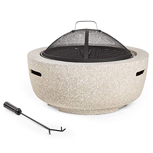 VonHaus, VonHaus Round MgO Fire Pit Bowl with BBQ Grill Rack, Spark Guard & Poker – Outdoor Magnesium Oxide Garden Patio Heater/Burner for Wood & Charcoal
