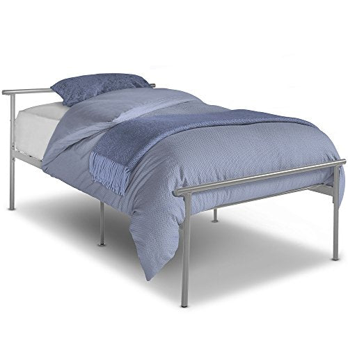 maraz, VonHaus Single Metal Bed Frame – Silver Twin Bed Frame with Headboard and Solid Metal Slats – Durable & Easy Assembly