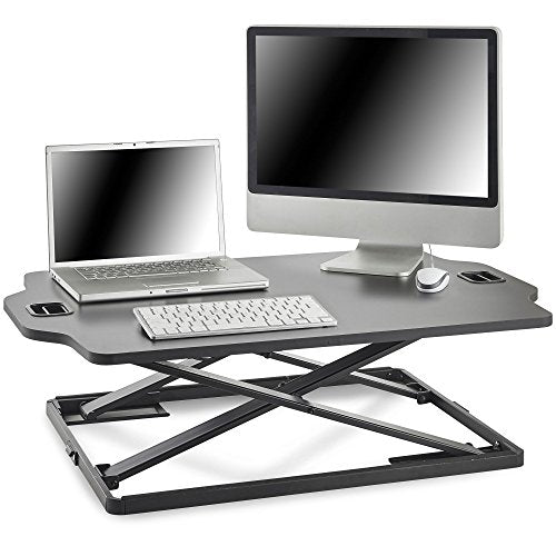 VonHaus, VonHaus Sit Stand Desk Height Adjustable | Dual Monitor Stand | X-Frame Workstation Screen Riser for Computer PC and Laptop