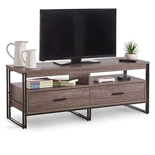 VonHaus, VonHaus TV Unit Media Unit – Rustic Style TV Stand With 2 Drawers – Industrial Entertainment Centre Console Table Cabinet