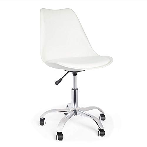 VonHaus, VonHaus White Desk Chair – Adjustable Home Office Chair with Wheels, White Faux Leather Computer Chair, Swivel Chair with Back Support