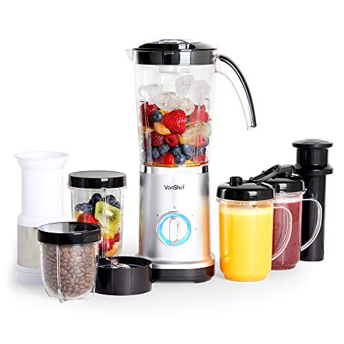 VonShef, VonShef Blender, Juicer & Grinder - 4 in 1 Multi-Functional, 17 Piece Set with 2 Speed Settings and Pulse Function Ideal for Crushing Ice