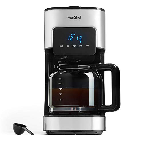 VonShef, VonShef Filter Coffee Machine, 1.5L Capacity Coffee Maker Producing Up to 12 Cups, Programmable 24hr Timer with LCD Display, Reusable