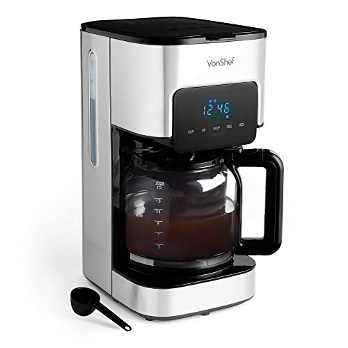 VonShef, VonShef Filter Coffee Machine, 1.5L Capacity Coffee Maker Producing Up to 12 Cups, Programmable 24hr Timer with LCD Display, Reusable