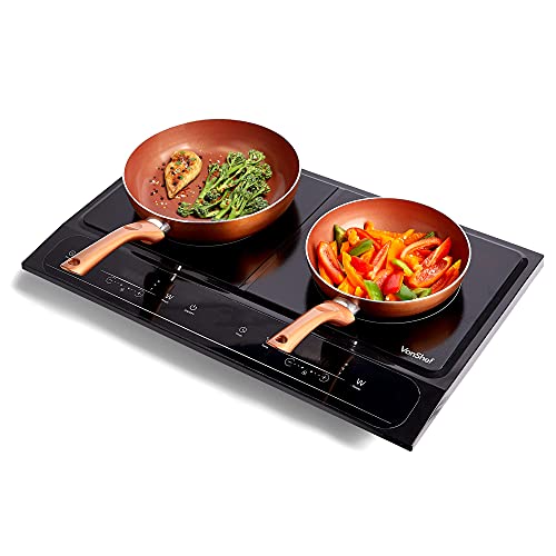 VonShef, VonShef Twin Induction Hob - 2800W Portable Dual, Double Plate Electric Table Top with LED Display, Built-In Timer, 10 Heat Settings