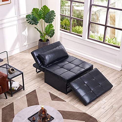 Vonanda, Vonanda Faux Leather Ottoman Sofa Bed, Small Modern Couch Multi-Position Convertible with Selected Leather Fabrics and Unique Sturdy