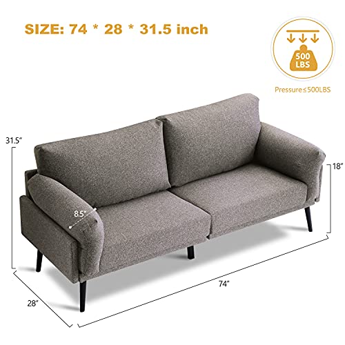 Vonanda, Vonanda Modern Sofa Couch,Breathable Linen Fabric 74 inch 3-Seater Sofa with Durable Metal Legs and Comfort Armrest for Compact Living