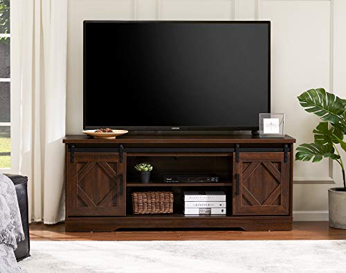 WAMPAT, WAMPAT TV Stands for Screens up to 65", Wood TV Unit with Sliding Barn Door, Media Console Table Storage Cabinet, Entertainment Center