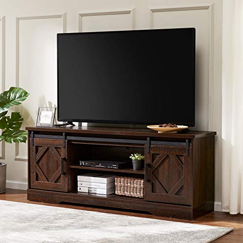 WAMPAT, WAMPAT TV Stands for Screens up to 65", Wood TV Unit with Sliding Barn Door, Media Console Table Storage Cabinet, Entertainment Center