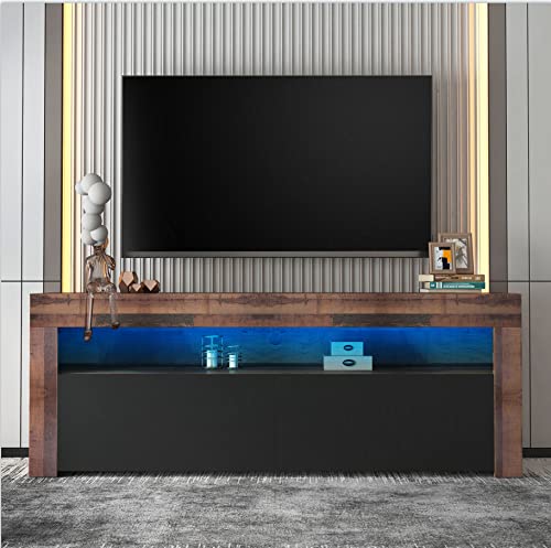 WERSMT, WERSMT LED TV Cabinet Unit for 60 inch TV, 140cm Large High Gloss Smart TV Stand, TV Unit Cabinet Entertainment Center with Shelves