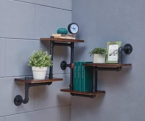 WGX Design For You, WGX Design For You Industrial Rustic Modern Wood Ladder Pipe Wall Shelf 4 Layer Pipe Design Bookshelf Diy Shelving