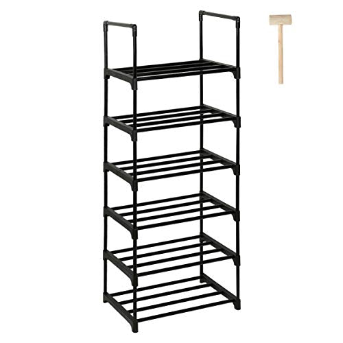 WHITGO, WHITGO 6 Tier Shoe Rack, Metal Narrow Stackable Shoe Storage Racks Organiser Tower Stand Shelves Hold up to 12 Pairs of Shoes for Living
