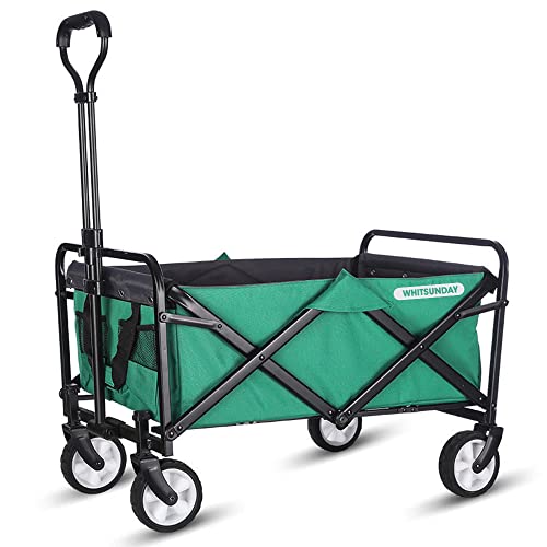 WHITSUNDAY, WHITSUNDAY Collapsible Folding Garden Outdoor Park Utility Wagon Picnic Camping Cart 5“ Solid Rubber Wheels (Compact Size, Green)