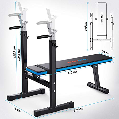 WINNOW, WINNOW Adjustable Weight Bench with Dip Station Folding Heavy Duty Weight Lifting Bench Home Training Gym Multiuse Workout Bench