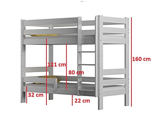 WNM Group, WNM Group Bunk Bed Sophie, two sleeper, pine wood bed frame 180x80 (White)