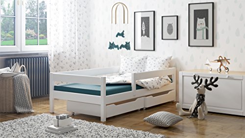 WNM Group, WNM Group Felix single bed with drawers solid wood - different sizes - 5 colours (White, 200x90)