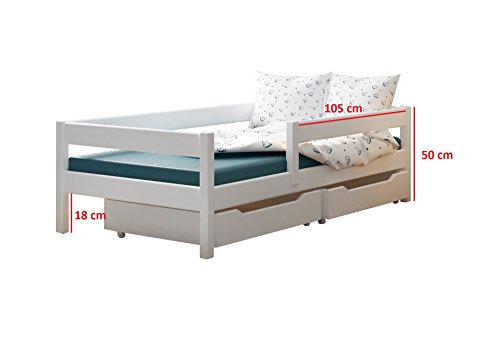 WNM Group, WNM Group Felix single bed with drawers solid wood - different sizes - 5 colours (White, 200x90)