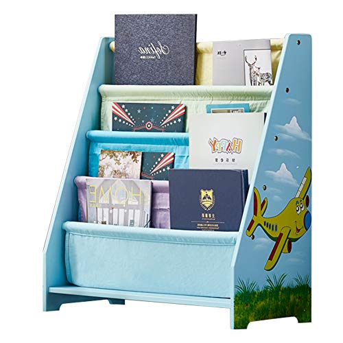WODENY, WODENY Childrens Bookcase Sling | Childs Book Shelves | Kids Wooden Bookshelf with Pocket Storage Book Rack - Canvas (Blue)