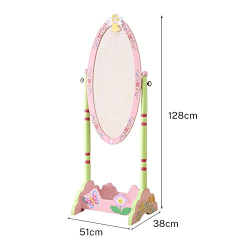WODENY, WODENY Full Length Free Standing Kids Mirror | Children's Floor Mirror | Child Makeup Dressing Mirror Adjustable Wooden with Pastel Water Paint Fairy Butterfly Flowers Pink Girls (Cheval Mirror)