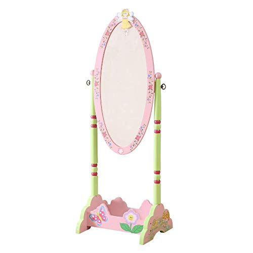 WODENY, WODENY Full Length Free Standing Kids Mirror | Children's Floor Mirror | Child Makeup Dressing Mirror Adjustable Wooden with Pastel Water Paint Fairy Butterfly Flowers Pink Girls (Cheval Mirror)