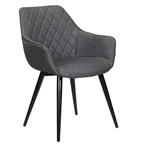 WOLTU, WOLTU 1 X Dining Chair Dark Grey Kitchen Reception Chair Linen with Padded Seat,Chair with Arms and Back for Counter Lounge Living Room,BH152dgr-1