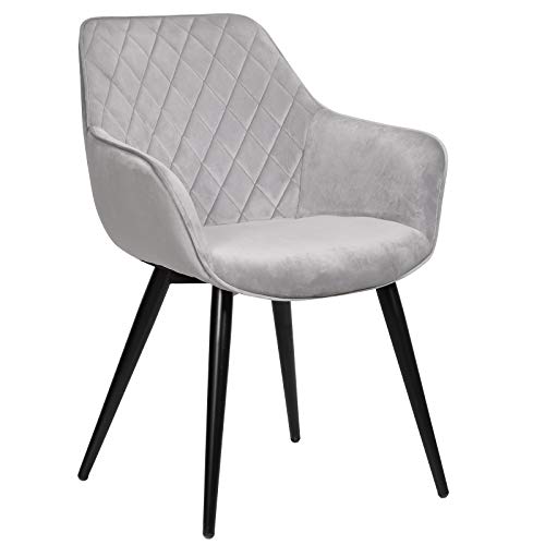 WOLTU, WOLTU 1 X Dining Chair Grey Kitchen Reception Chair Velvet with Padded Seat,Chair with Arms and Back for Counter Lounge Living Room,BH153gr-1