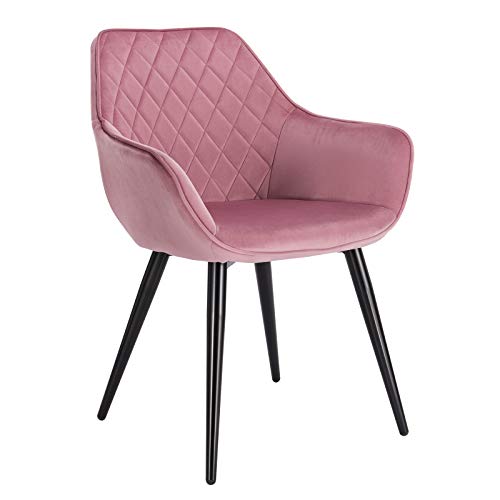 WOLTU, WOLTU 1 X Dining Chair Pink Kitchen Reception Chair Velvet with Padded Seat,Chair with Arms and Back for Counter Lounge Living Room,BH153rs-1