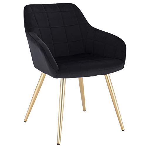 WOLTU, WOLTU 1 X Kitchen Dining chair Black/Golden with arms and backrest,Living Room chair chair for bedroom Velvet,BH232sz-1