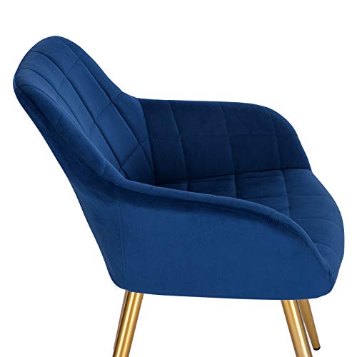 WOLTU, WOLTU 1 X Kitchen Dining chair Blue/Golden with arms and backrest,Living Room chair chair for bedroom Velvet,BH232bl-1