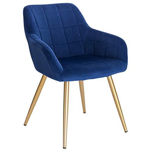 WOLTU, WOLTU 1 X Kitchen Dining chair Blue/Golden with arms and backrest,Living Room chair chair for bedroom Velvet,BH232bl-1