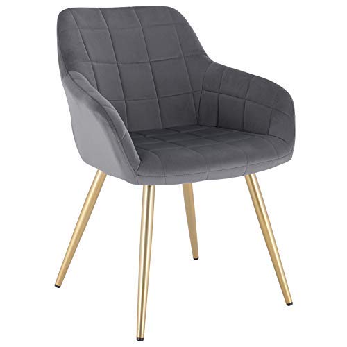 WOLTU, WOLTU 1 X Kitchen Dining chair Dark Grey/Golden with arms and backrest,Living Room chair chair for bedroom Velvet,BH232dgr-1
