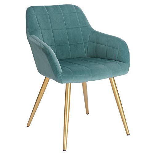 WOLTU, WOLTU 1 X Kitchen Dining chair Turquoise/Golden with arms and backrest,Living Room chair chair for bedroom Velvet,BH232ts-1