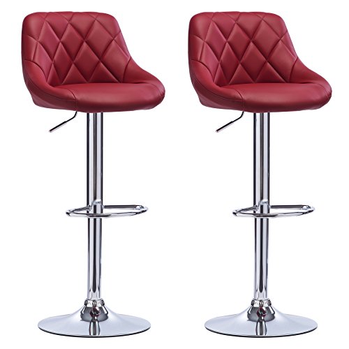 WOLTU, WOLTU Bar Stools Dark Red Bar Chairs Breakfast Dining Stools for Kitchen Island Counter Bar Stools Set of 2 pcs Leatherette Exterior