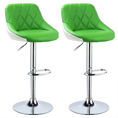 WOLTU, WOLTU Bar Stools Green+White Bar Chairs Breakfast Dining Stools for Kitchen Island Counter Bar Stools Set of 2 pcs Leatherette Exterior