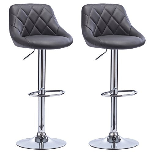 WOLTU, WOLTU Bar Stools Grey Bar Chairs Breakfast Dining Stools for Kitchen Island Counter Bar Stools Set of 2 pcs Leatherette Exterior, Adjustable