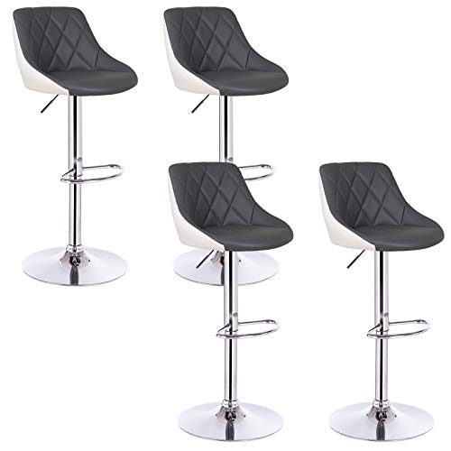 WOLTU, WOLTU Bar Stools Grey+White Bar Chairs Breakfast Dining Stools for Kitchen Island Counter Bar Stools Set of 4 pcs Leatherette