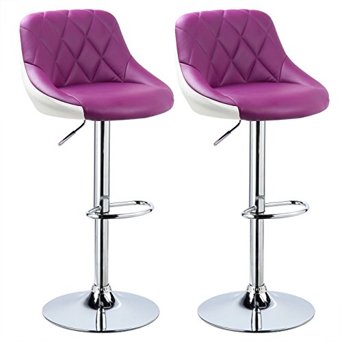 WOLTU, WOLTU Bar Stools Purple+White Bar Chairs Breakfast Dining Stools for Kitchen Island Counter Bar Stools Set of 2 pcs Leatherette Exterior