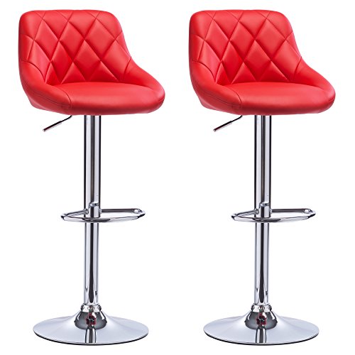 WOLTU, WOLTU Bar Stools Red Bar Chairs Breakfast Dining Stools for Kitchen Island Counter Bar Stools Set of 2 pcs Leatherette Exterior