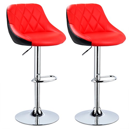 WOLTU, WOLTU Bar Stools Red+Black Bar Chairs Breakfast Dining Stools for Kitchen Island Counter Bar Stools Set of 2 pcs Leatherette Exterior