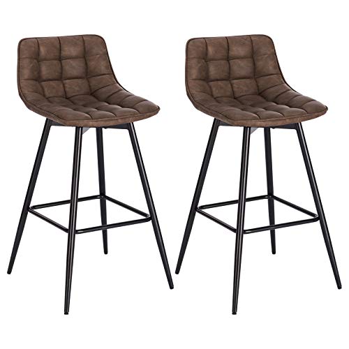 WOLTU, WOLTU Bar Stools Set of 2 PCS Soft Faux Leather Seat Bar Chairs Breakfast Counter Kitchen Chairs Metal Legs Barstools Brown