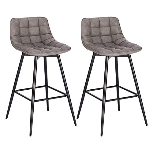 WOLTU, WOLTU Bar Stools Set of 2 PCS Soft Faux Leather Seat Bar Chairs Breakfast Counter Kitchen Chairs Metal Legs Barstools Dark Grey