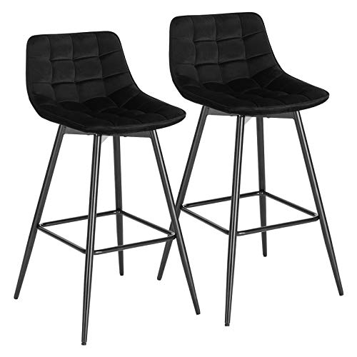 WOLTU, WOLTU Bar Stools Set of 2 PCS Soft Velvet Seat Bar Chairs Breakfast Kitchen Counter Chairs Metal Legs Barstools Black High Stools