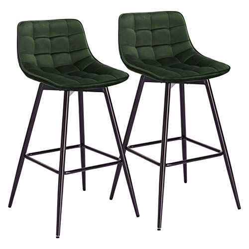 WOLTU, WOLTU Bar Stools Set of 2 PCS Soft Velvet Seat Bar Chairs Breakfast Kitchen Counter Chairs Metal Legs Barstools Dark Green High Stools